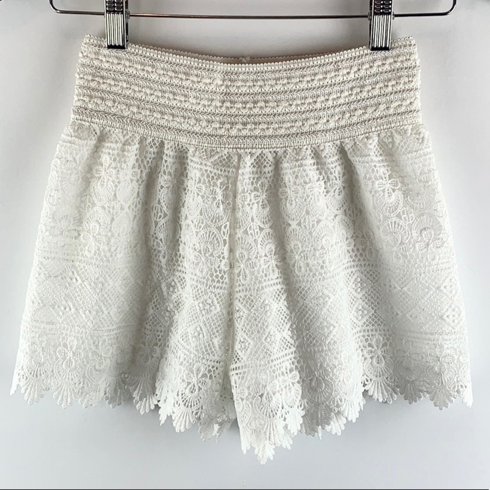 White Embroidered High Waist Lace Boho Shorts